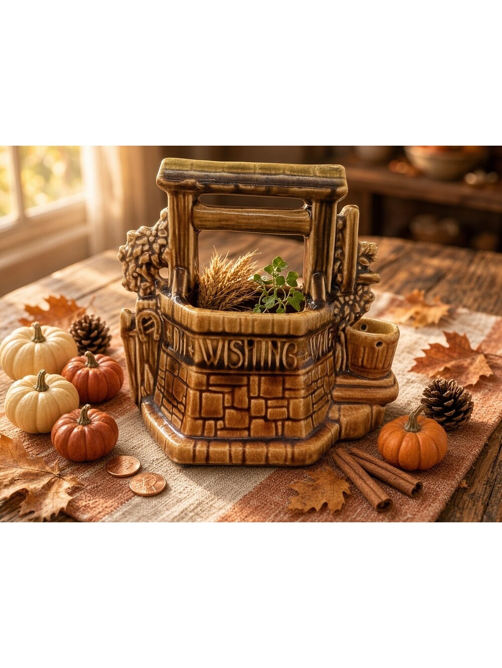 Vintage McCoy USA Ceramic Wishing Well Planter